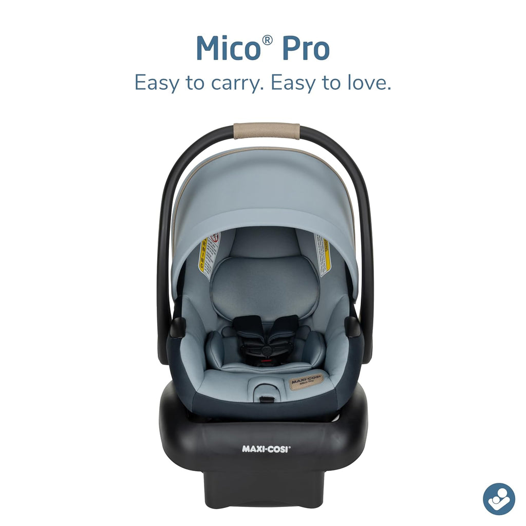 Maxi-Cosi Mico Pro Baby Infant Car Seat, Ventilated Chair Design, Soft Headrest Pad, Easy-Install Latch, Adjustable Belt Guide, 3-Position Base, Stroller-Ready, Fits 4-30 lbs, up to 32 in, Seascape