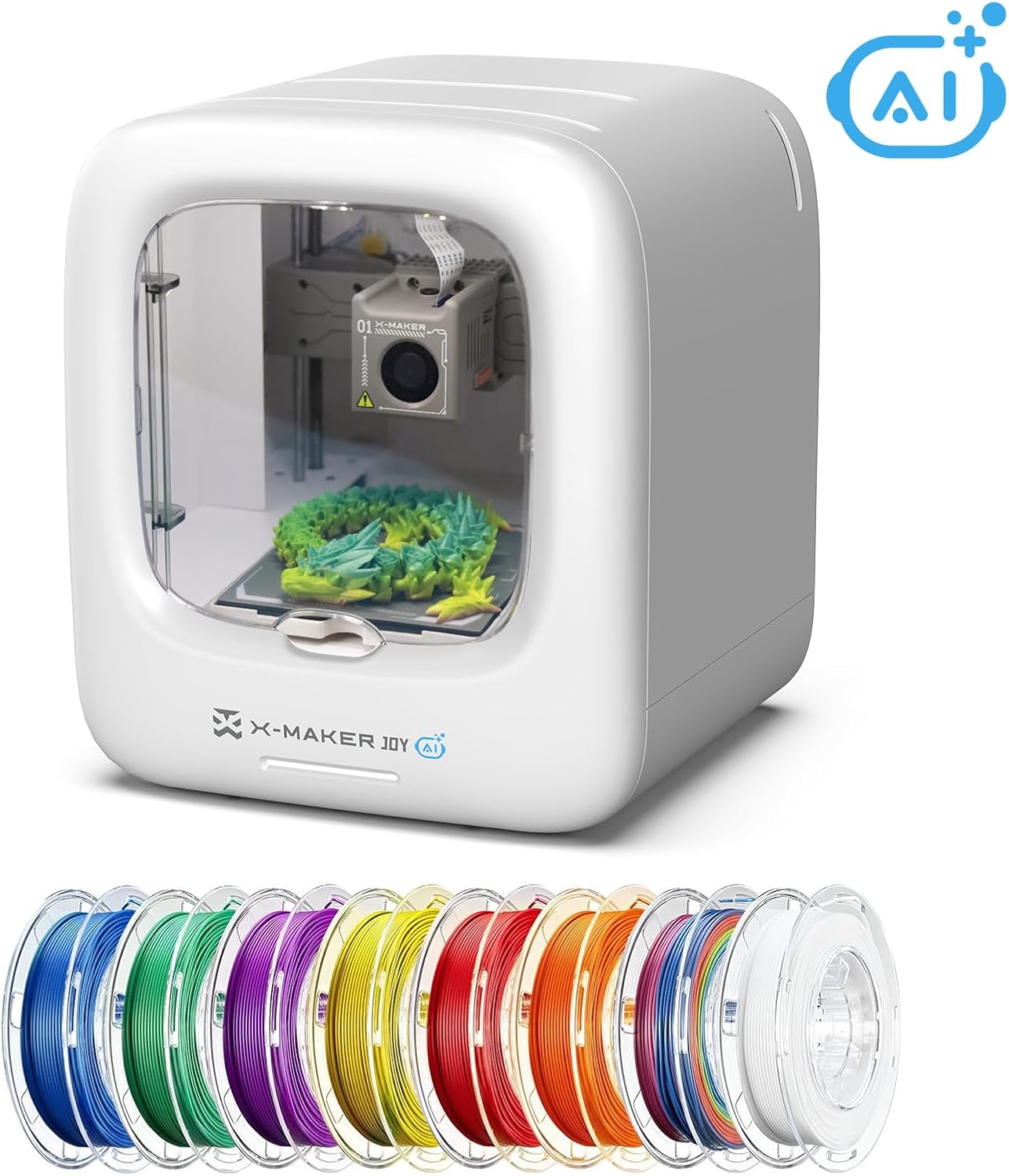 AOSEED AI-Powered 3D Printer for Kids, 3D Printer with 8 PLA Filament Set, AI Design App, Huge Toy Library, Up to 400mm/s Faster Speed, W/ 16+ Mini 3D Design Module, App Control, X-Maker Joy AI+