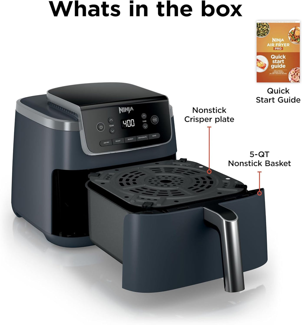 Ninja Air Fryer Pro 5-in-1 | 5 QT Capacity, Air Fry, Bake, Roast, Reheat, and Dehydrate, Air Crisp Technology | Nonstick Basket & Crisper Plate | Cyberspace | AF142BL