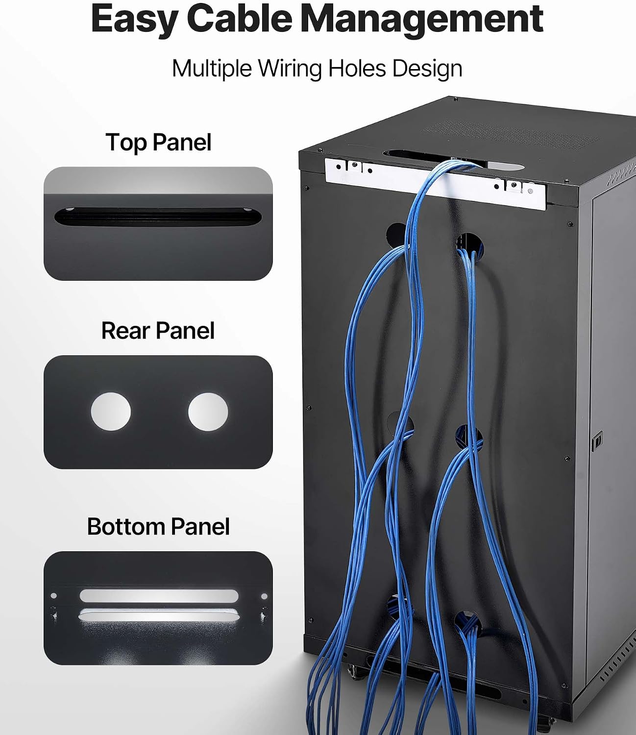 VEVOR 22U Server Rack Cabinet, Network Cabinet Wall Mount, 23.6 in Depth, Network Rack Enclosure with Locking Tempered Glass Door, 4 Casters, Side Panels, for 19'' IT Equipment, A/V Devices