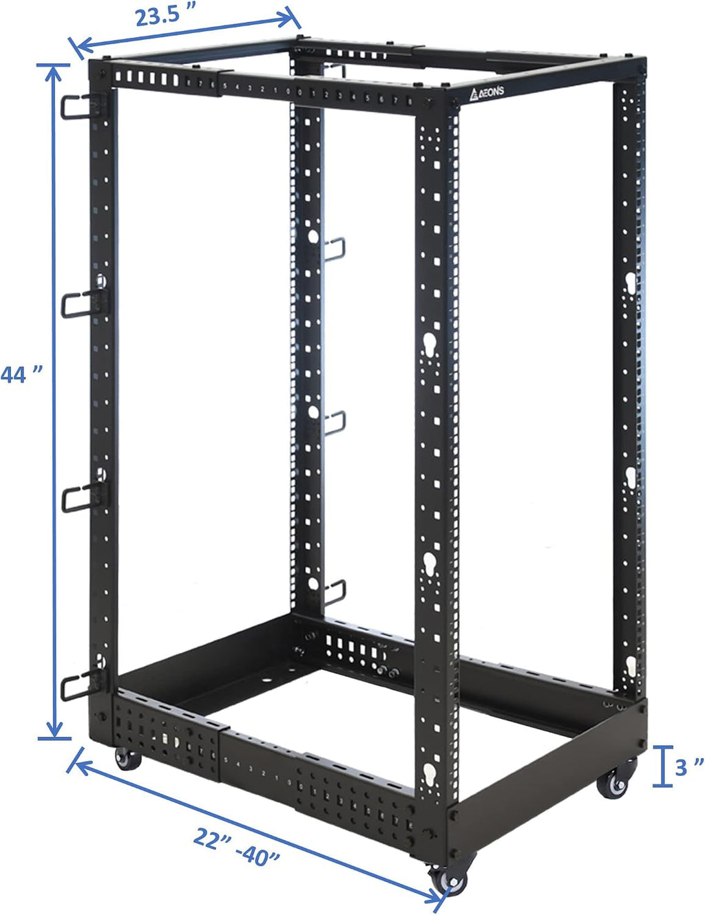 AEONS 22U 4-Post IT Open Frame Server Rack 19 Inch Depth-Adjustable (22' to 40') Network Equipment AV Gear w/Casters and Cable Management