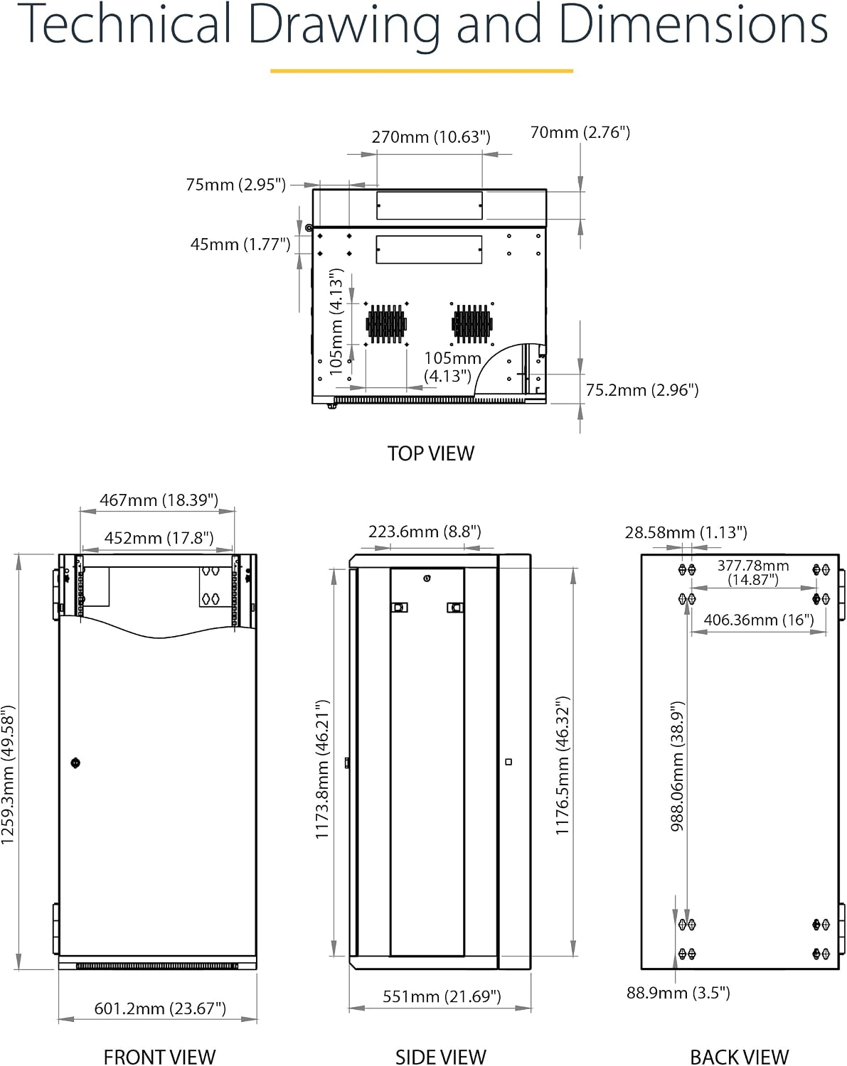 StarTech 4-Post 26U Wall Mount Network Cabinet w/ 1U Shelf, 19' Wall-Mounted Server Rack Kit for IT / Data Computer Equipment, Ships Fully Assembled