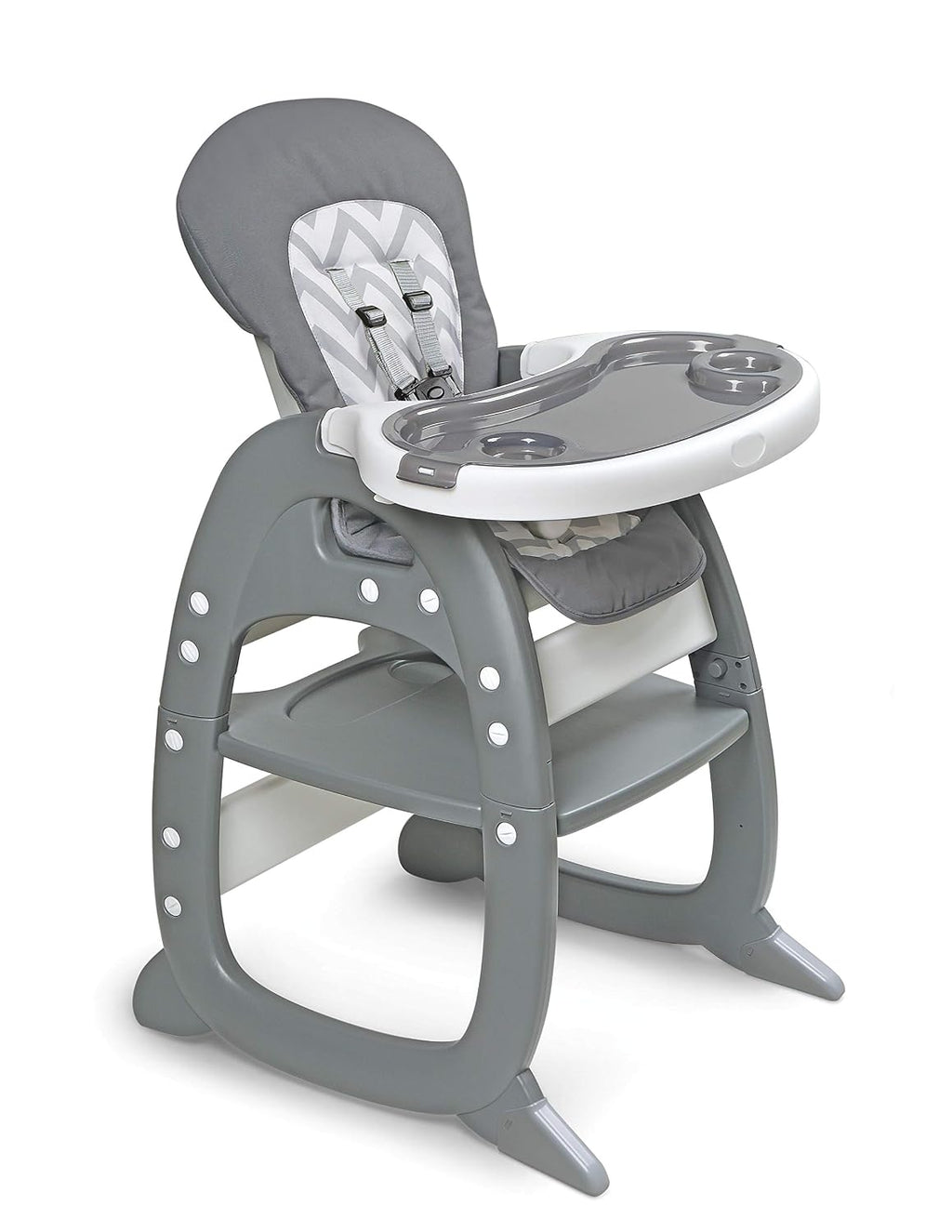 Badger Basket Envee II Baby High Chair with Playtable Conversion – Gray Chevron, 5-Point Harness, Dishwasher Safe Tray, Machine Washable Cushion