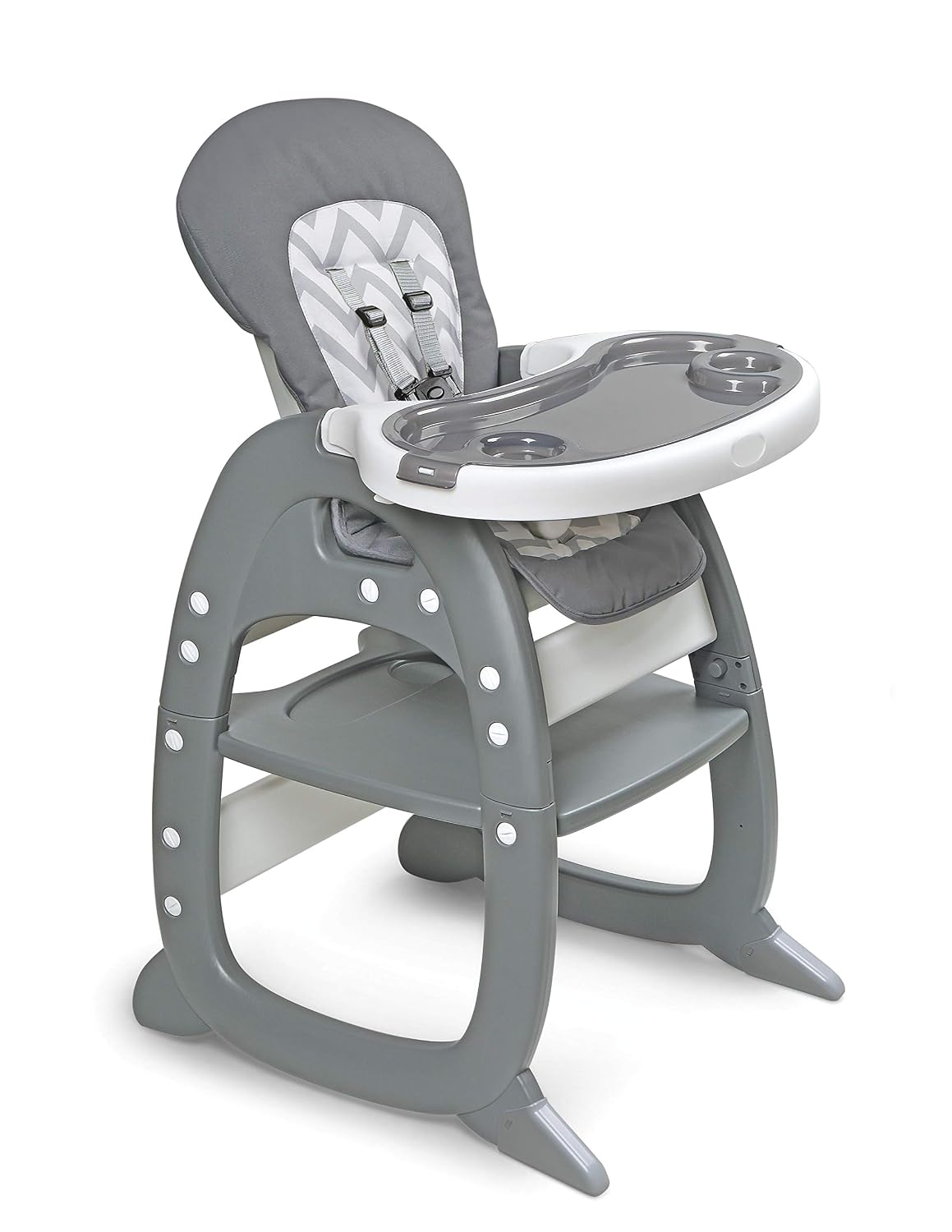 Badger Basket Envee II Baby High Chair with Playtable Conversion – Gray Chevron, 5-Point Harness, Dishwasher Safe Tray, Machine Washable Cushion