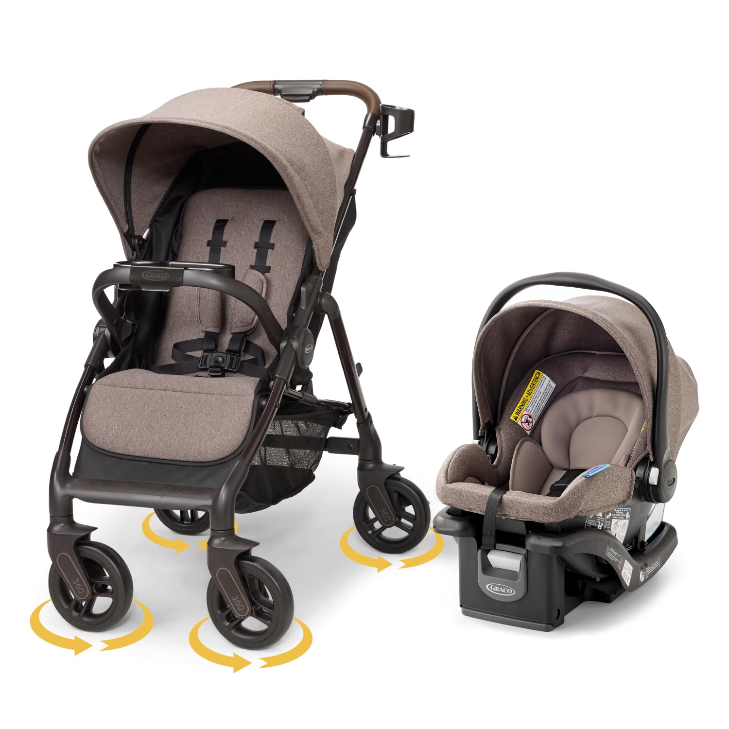Graco Merge Travel System - Swivel Wheel Baby Stroller Car Seat Combo, Travel System Stroller with 360-Degree Rotating Wheels