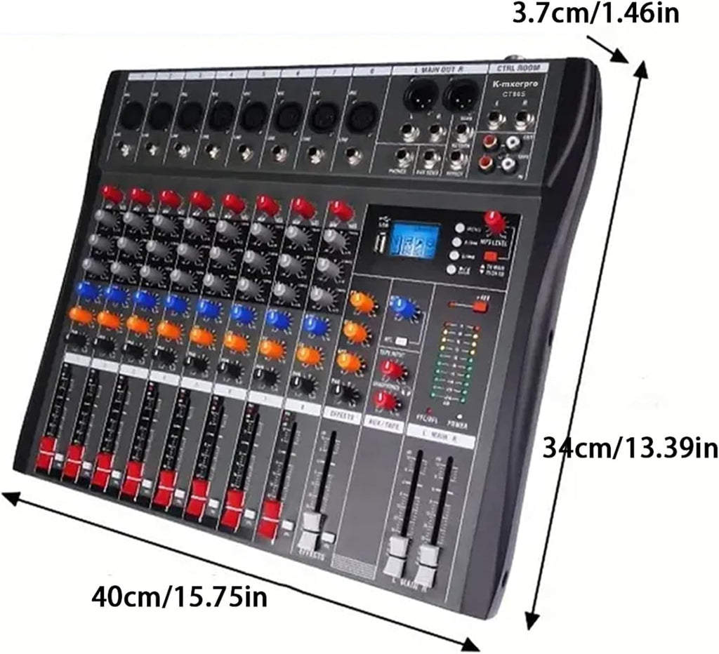 8 Channel Professional Audio Mixer Console Sound Board with 48V Phantom Power,USB Audio Interface for Live Show,Streaming Recording Music Stage Karaoke