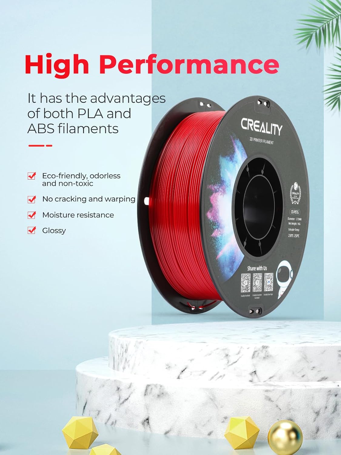 Creality 10 kg Black & White PETG 1.75mm Filament, 3D Printer Filament Bundle, Excellent Toughness High Precision, Odorless Non-Toxic Moistureproof, Glossy, Accuracy +/- 0.02mm