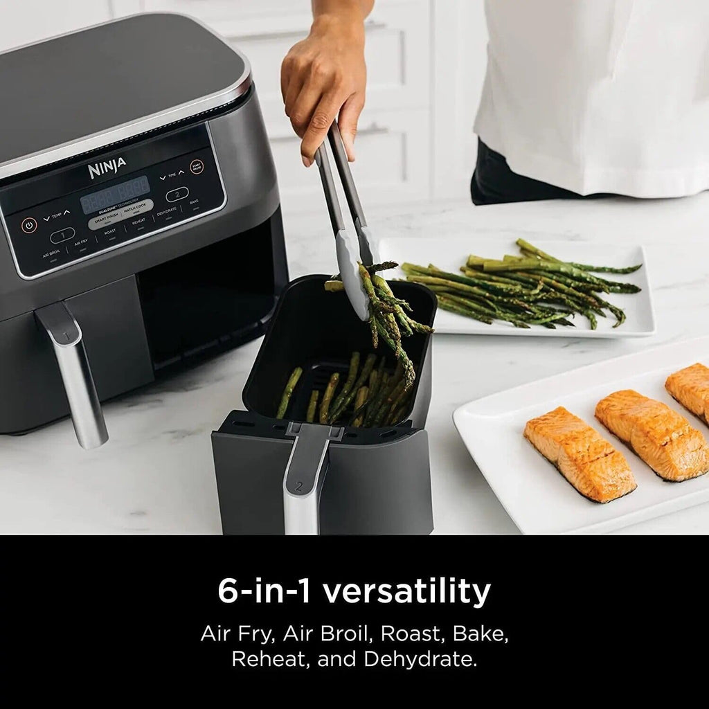 Ninja DZ201 Foodi 8-Quart 6-in-1 DualZone Air Fryer (Renewed), 2 Independent Fry Baskets, Smart Finish & Match Cook, Roast, Bake, Reheat, Dehydrate