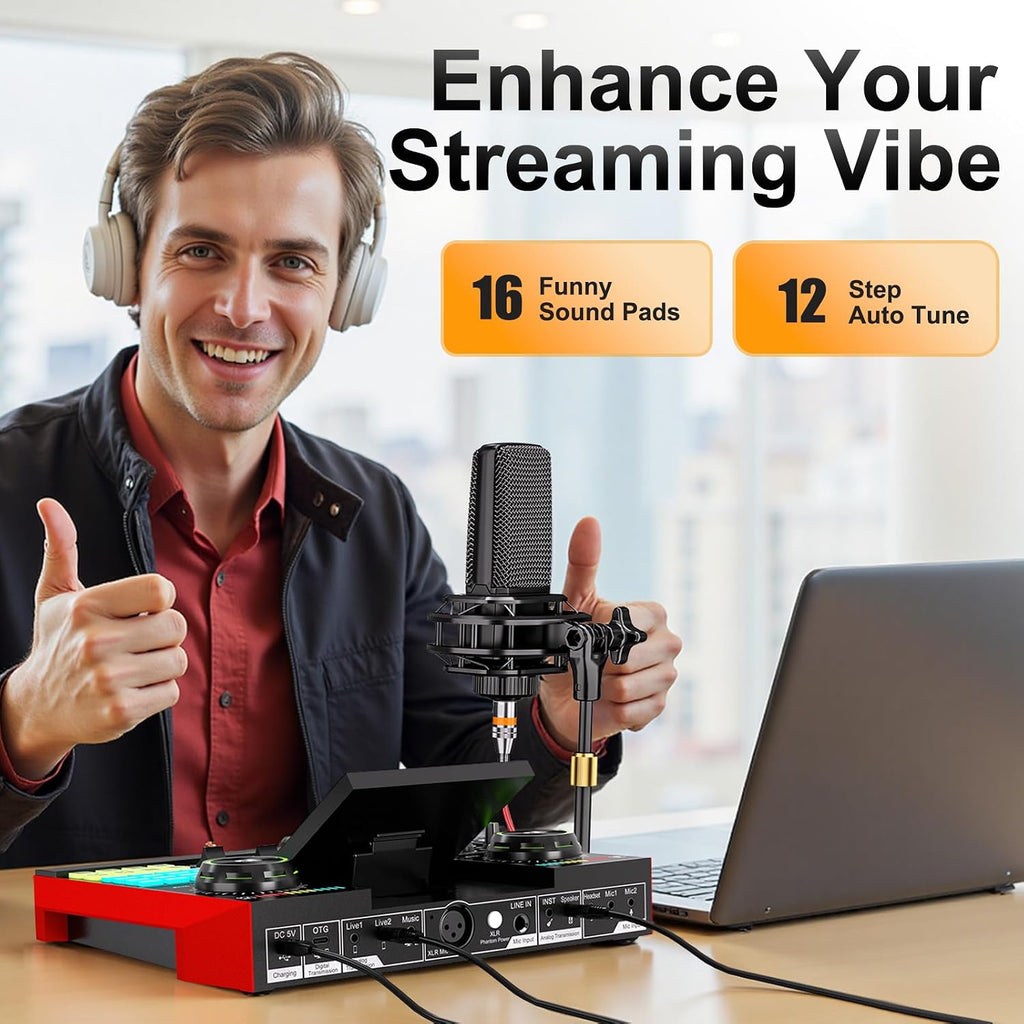 Podcast Equipment Bundle with 3.5mm Microphone and Live Sound Card, Audio Interface Mixer Sound board, Podcast Microphone Bundle for PC/Phone, Gaming, Recording, Streaming, Singing, Voice Changer