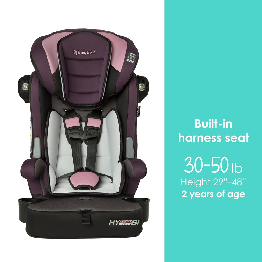 Baby Trend Hybrid SI 3-in-1 Combination Booster Seat, Dash Orchid – Side-Impact Protection, 3-Stage Growth Design, Adjustable Headrest, Cushioned Comfort