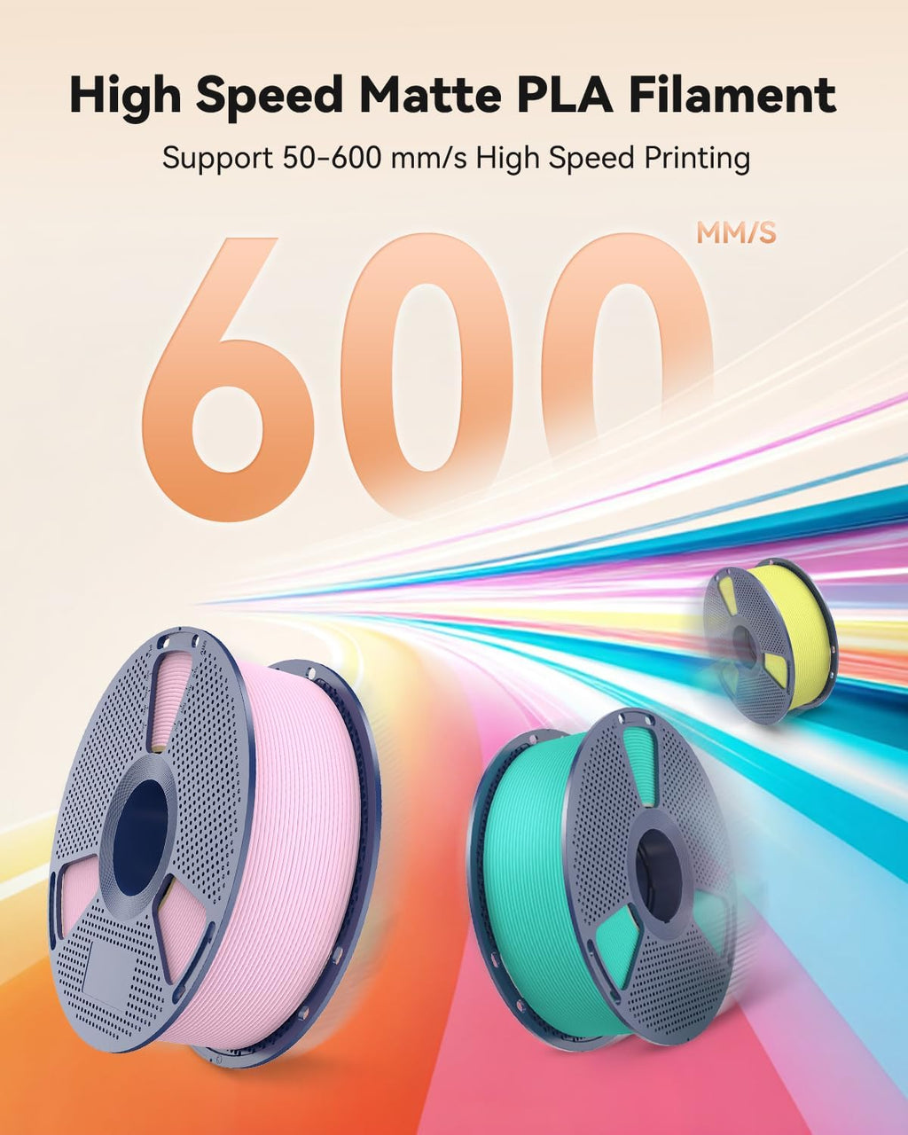 SUNLU High Speed Matte PLA Filament 10KG, 600mm/s Fast 3D Printer Filament Bundle, 1KG Spool 10 Packs, Black+White+Grey+Olive Green+Chocolate+Cherry Red+Sky Blue+Sakura Pink+Sunny Orange+Lemon Yellow