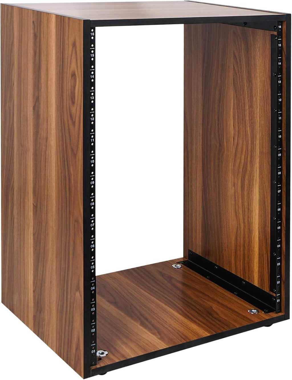 Sound Town DIY 16U Studio Rack with Furniture Grade Walnut Laminate, Rubber Feet, Casters (SDRK-16WN)
