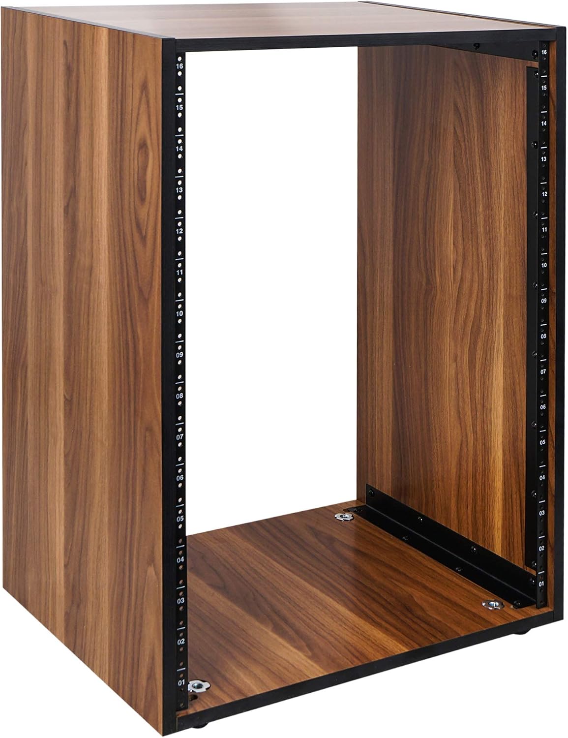 Sound Town DIY 16U Studio Rack with Furniture Grade Walnut Laminate, Rubber Feet, Casters (SDRK-16WN)