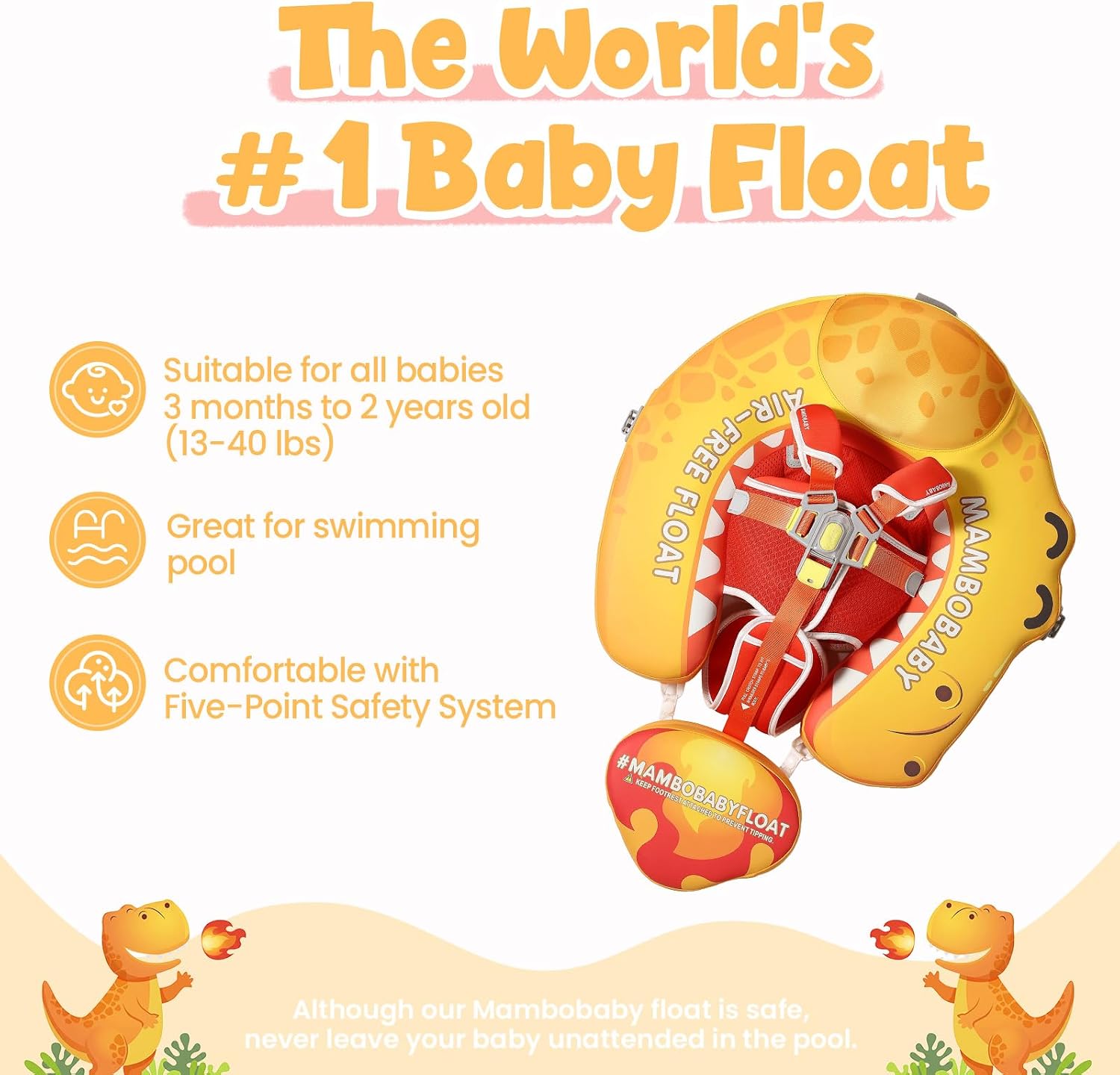 Mambobaby Float Deluxe Baby Pool Float: Safe & Comfortable Swim Trainer for Infants & Toddlers, Non-Inflatable Design, UV Protection Canopy, Fun Water Experience for Ages 3-24 Months