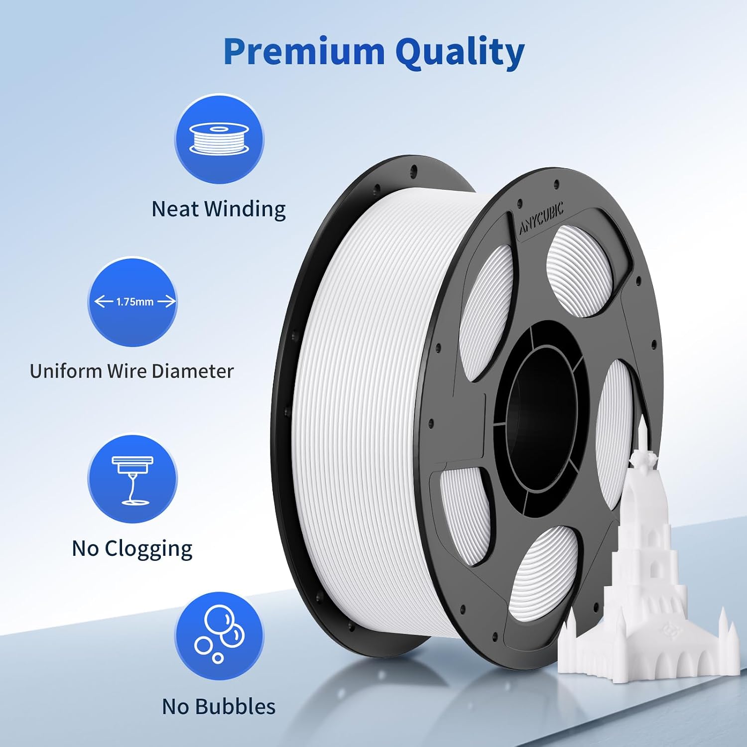 ANYCUBIC PLA Filament 1.75mm Bundle, 3D Printer Filament 1.75mm Dimensional Accuracy +/- 0.02mm, 1KG Reusable Spool (2.2 lbs), 10KG White