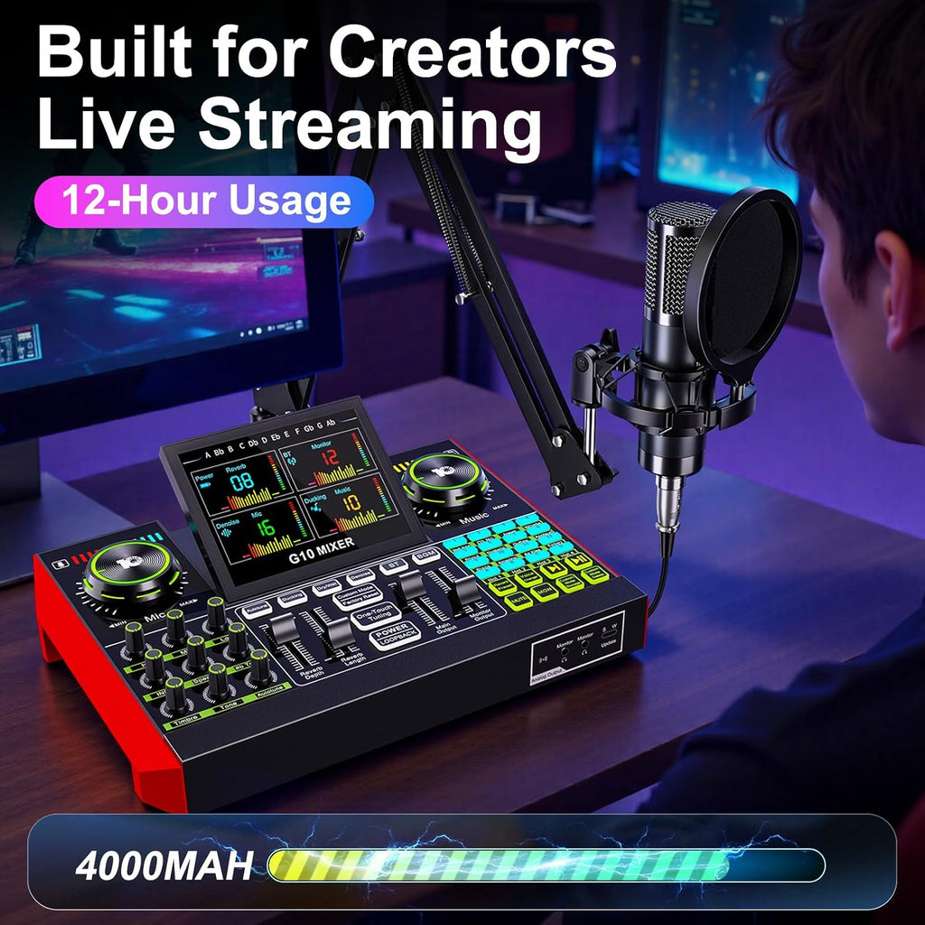 Podcast Equipment Bundle with 3.5mm BM800 Condenser Microphone for Pc/Phone Live Streaming Singing Gaming, Podcast Microphone Bundle with Live Sound Board Audio Mixer,Voice Changer, Denoise,DJ Sets