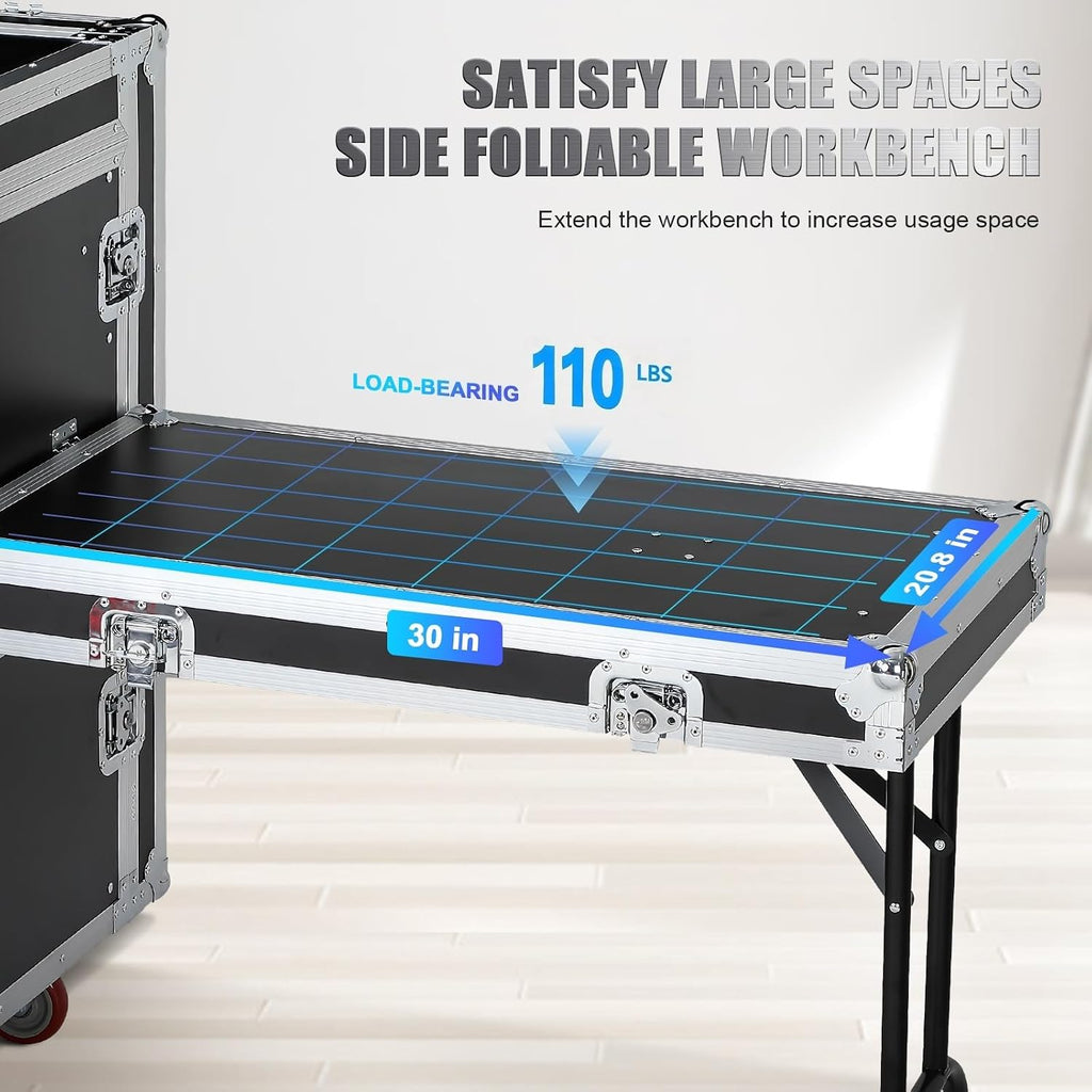 16u Road/Rack Case with 60° Slant Mixer Top, 2 Side Table up to 110lb 20' Rackable Depth Plywood, 4 Casters with Brake System & Tour Grade Hardware ATA Rack Cases Audio Mixer for Pro Stage Performance