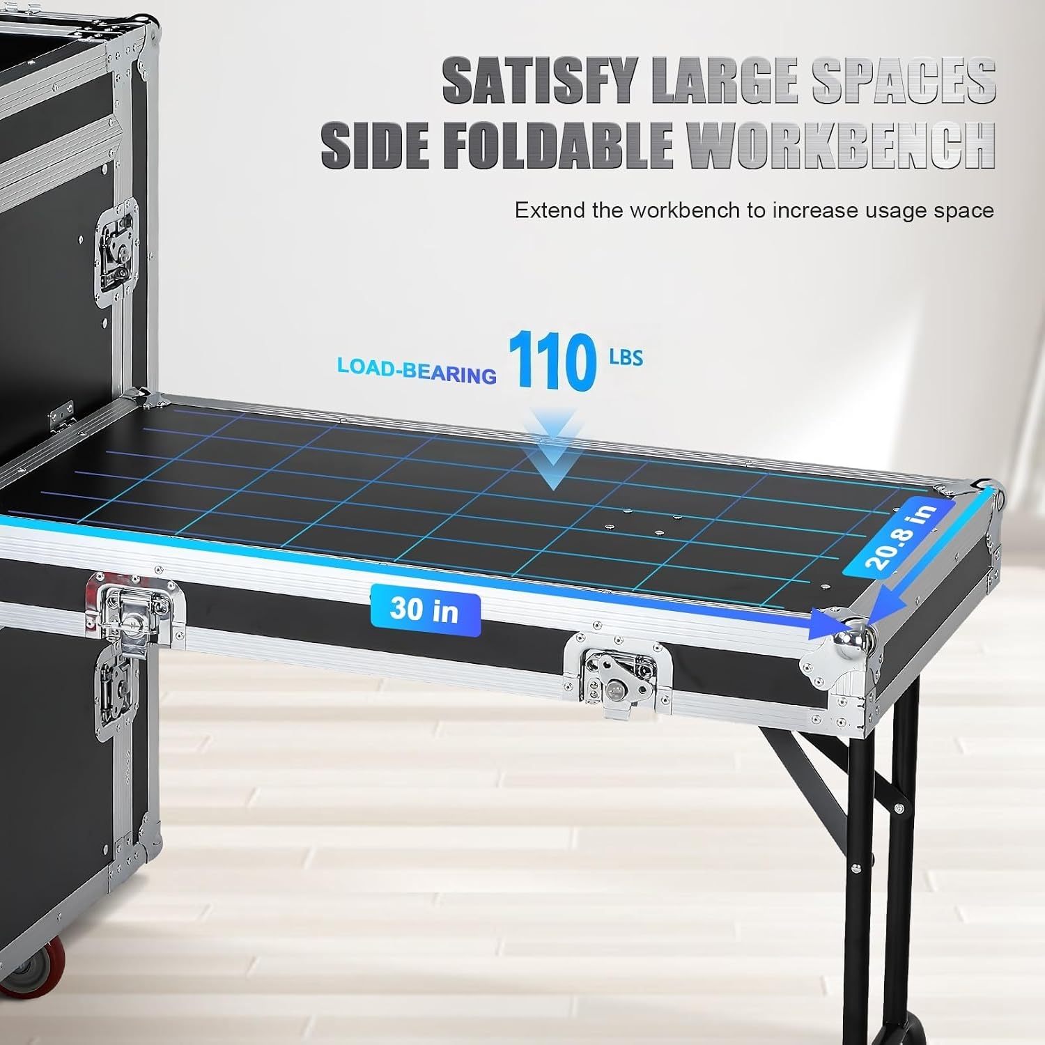 16u Road/Rack Case with 60° Slant Mixer Top, 2 Side Table up to 110lb 20' Rackable Depth Plywood, 4 Casters with Brake System & Tour Grade Hardware ATA Rack Cases Audio Mixer for Pro Stage Performance