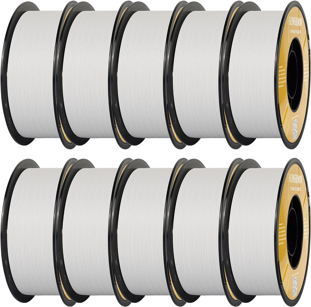 Kingroon Matte PLA Filament 1.75mm 3D Printer Filament Matte Filament 10kg Dimensional Accuracy +/- 0.02 mm (10 Rolls White)