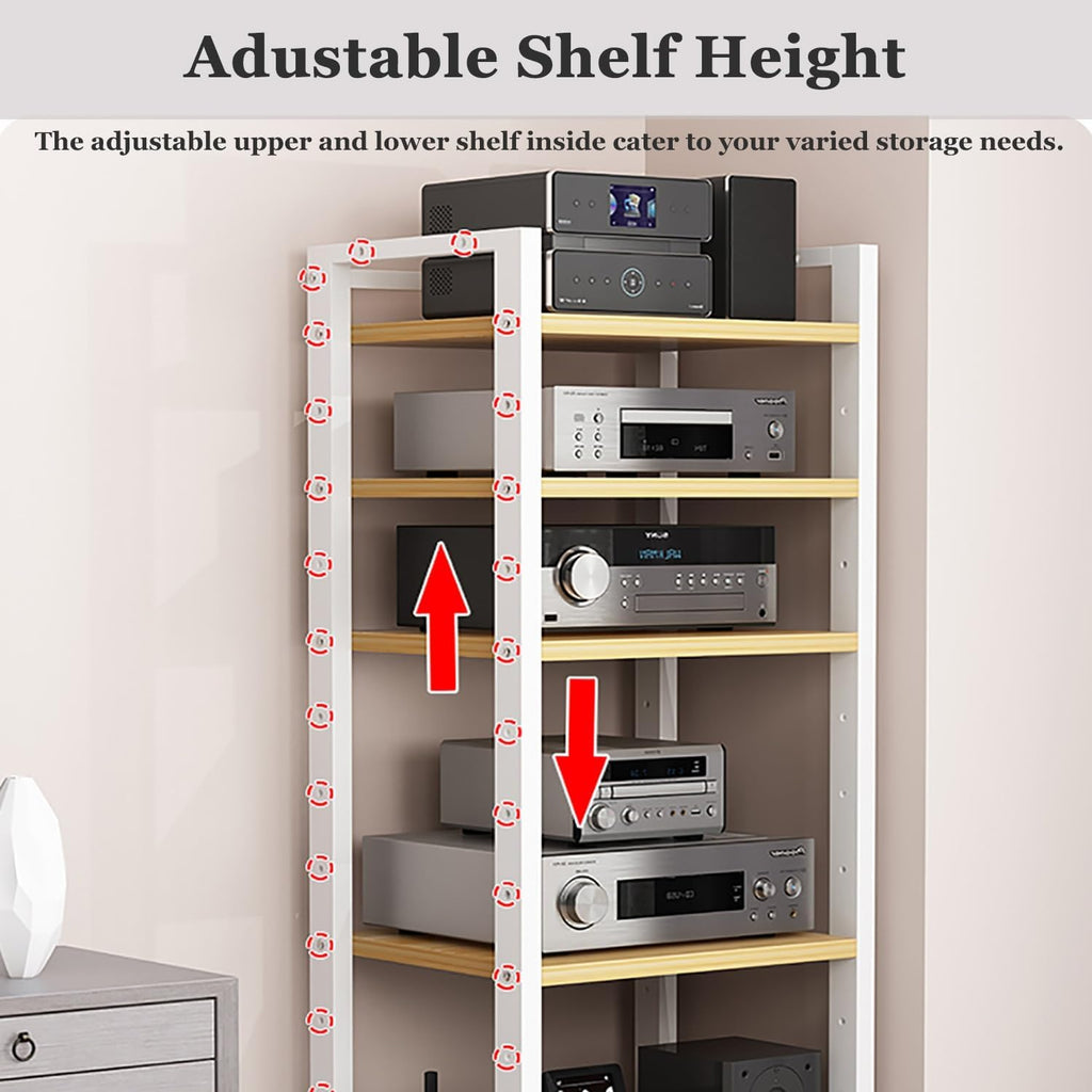 5 6 7 Tier AV Media Cabinet Stand, 4.6FT Tall Audio Tower Rack, Corner TV Stand with Adjustable Shelf, Modern Stereo Racks and Stands for Living, Gaming, Recording Room(Black-2, 7 Tier)