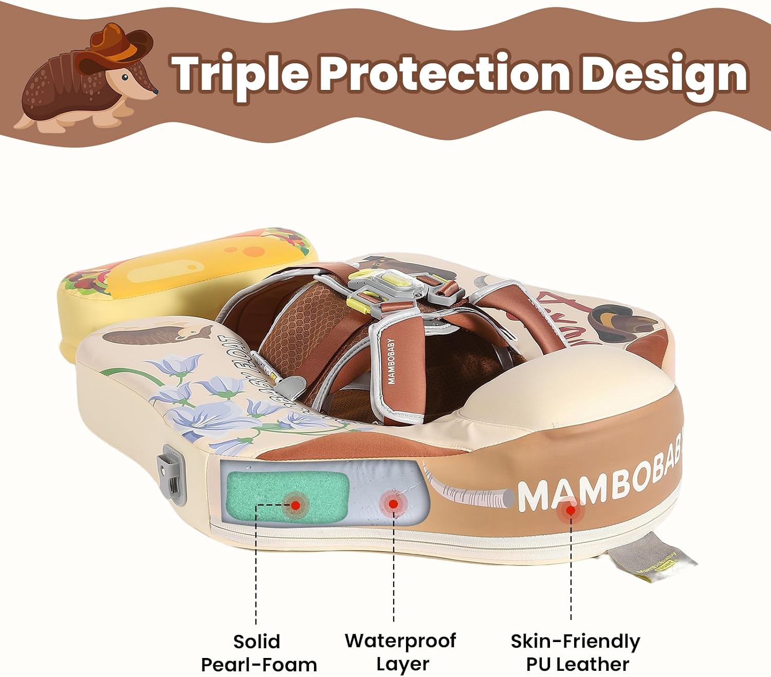 Mambobaby Float Deluxe Baby Pool Float: Safe & Comfortable Swim Trainer for Infants & Toddlers, Non-Inflatable Design, UV Protection Canopy, Fun Water Experience for Ages 3-24 Months
