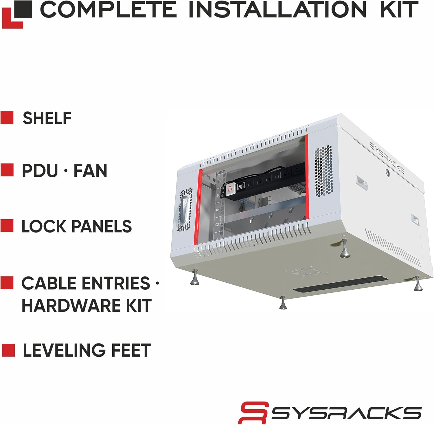 6U Wall Mount Server Rack Cabinet – 19' Network Rack Enclosure, 24' Deep Data Rack Cabinet with Fan, PDU & Shelf for IT Equipment, Switches and Patch Panel