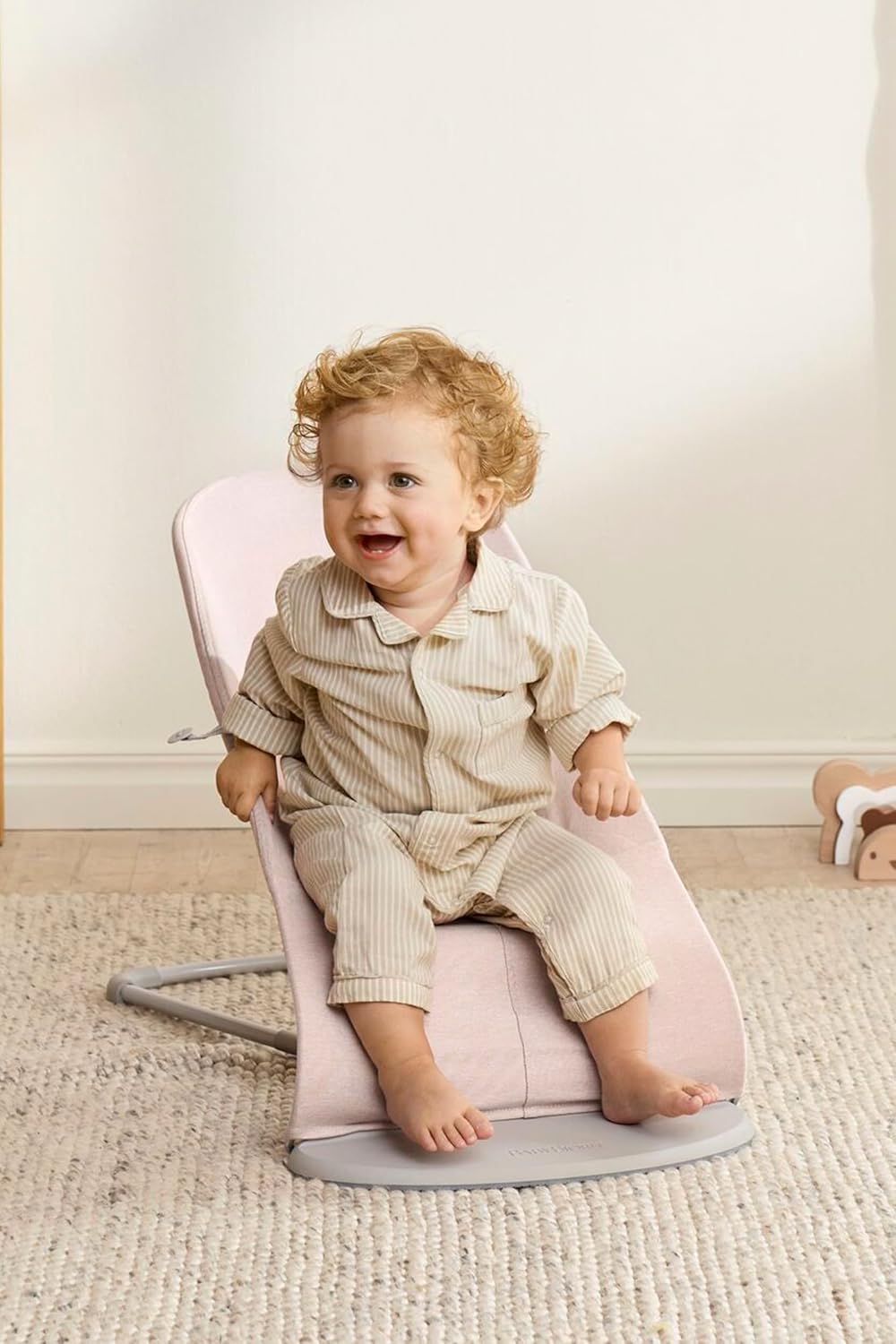 BabyBjörn Bouncer Bliss, Light Pink, Woven Mélange | 2-in-1 Adjustable Baby Bouncer Seat and Toddler Chair, Newborn to Toddler (8-29 lbs), 4 Positions, Lightweight & Portable