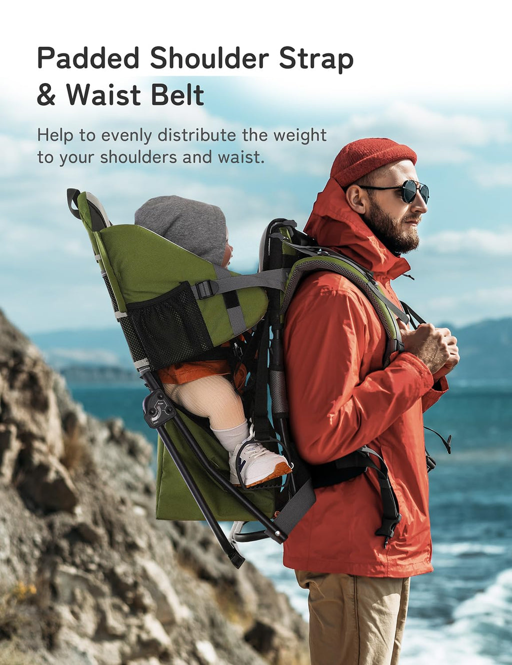 besrey Baby Backpack Carrier, Toddler Hiking Backpack with Safety 3-Height Seat, Adjustable Straps&Waist Belt, Foldable Frame Lightweight Large Capacity Child Carrier for Hiking (Army Green)