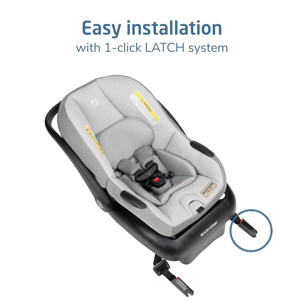 Maxi-Cosi Mico Pro Baby Infant Car Seat, Ventilated Chair Design, Soft Headrest Pad, Easy-Install Latch, Adjustable Belt Guide, 3-Position Base, Stroller-Ready, Fits 4-30 lbs, up to 32 in, SeaDrift