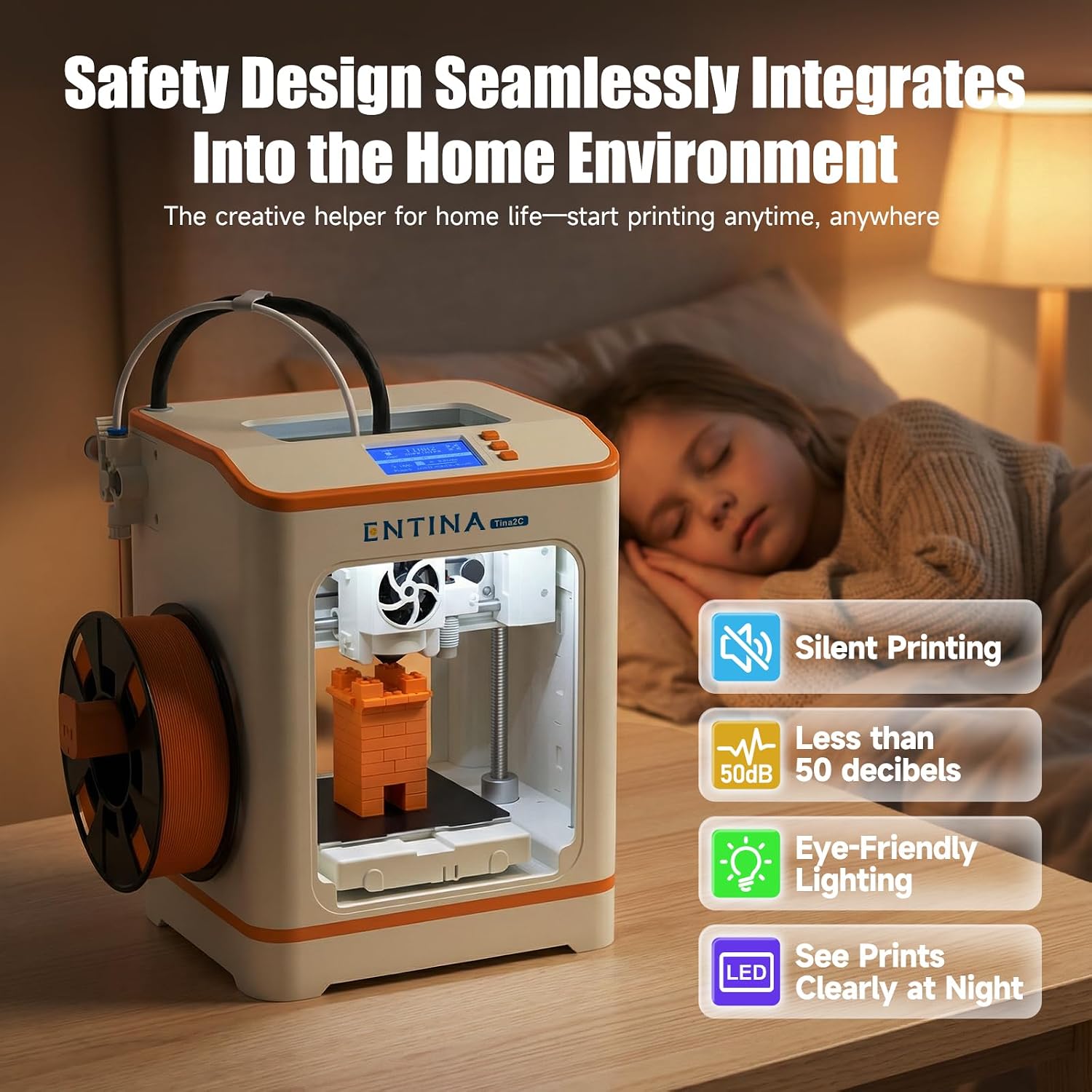 Entina Tina2C 3D Printer for Kids & Beginners, Fully Assembled Starter Mini 3D Printer, Start in 8 Mins, App & WiFi Control, Auto Leveling, 1500+ Model Library, 20+ Creative DIY Modules for STEM, Home