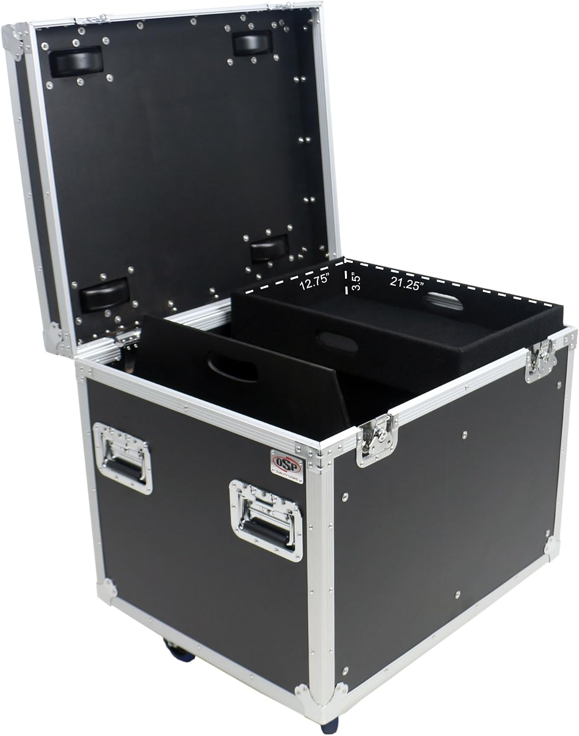 OSP Cases | ATA Road Case | Utility Truck Pack Transport Case | 30' with Dividers and Tray | Heavy-Duty Casters | TC3024-30