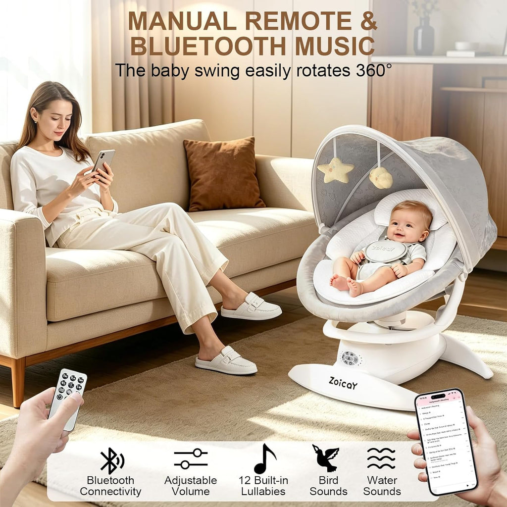 3-in-1 Baby Swing for Infants with Motion Detection, Infant Swing with 5 Speeds & 3 Swing Modes, 12 Melodies, Electric Swing for Baby, Up to 25 lbs, White