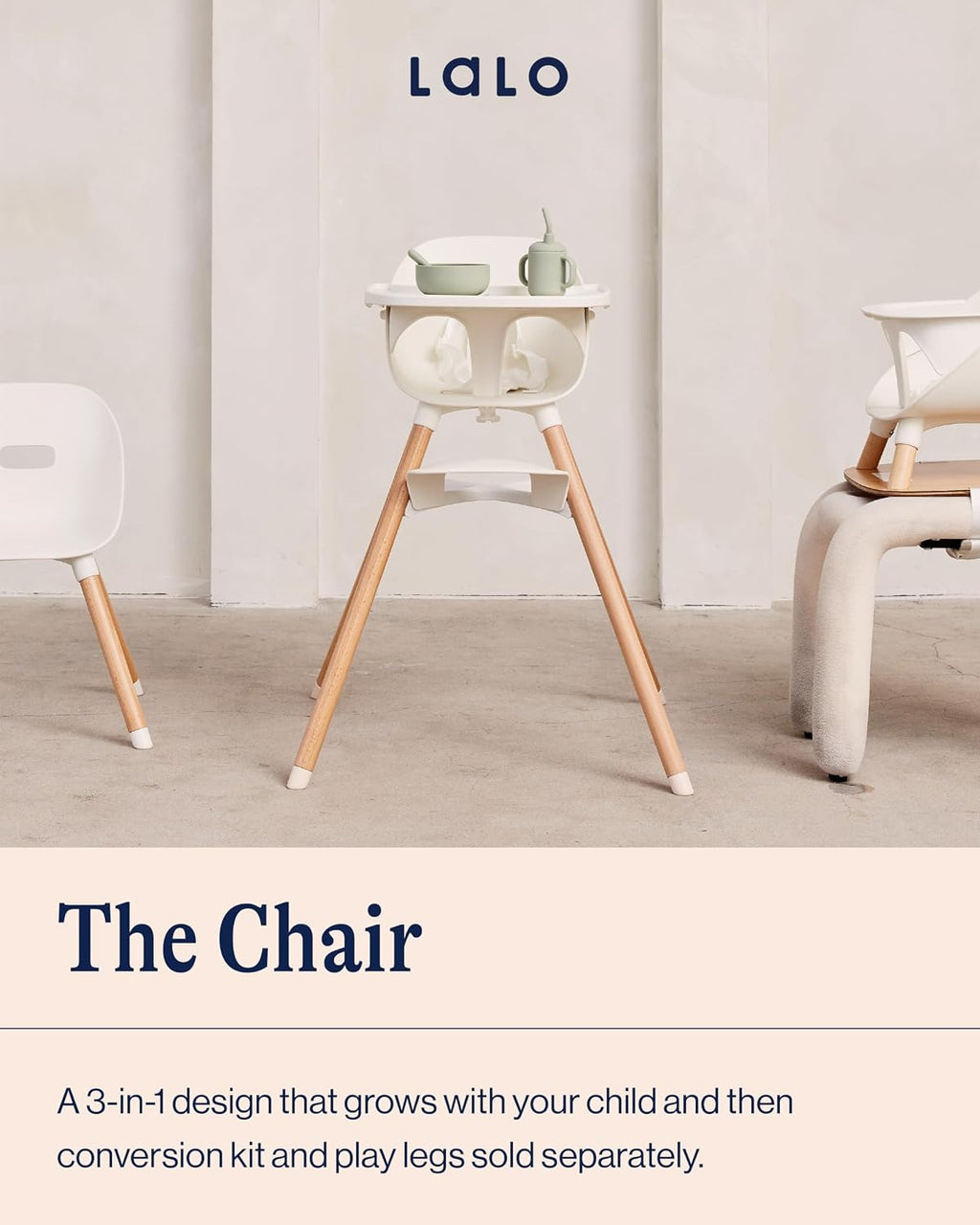 Lalo The Chair Convertible 3-in-1 High Chair for Babies & Toddlers, Dishwasher Safe Tray, Adjustable Footrest, Coconut