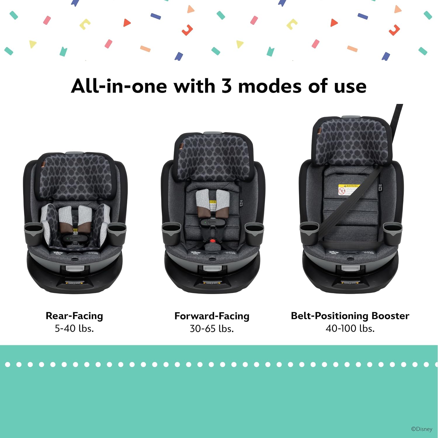 Disney Baby Turn and Go 360 Rotating All-in-One Convertible Car Seat, Vintage Mickey Mouse