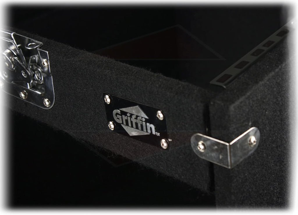 Griffin Rackmount Studio Mixer Flight Road Case (Ultimate-PROAudio) – 25U Mount Space Amp Cabinet Travel Trunk For Music Gear Recording Equipment – Portable DJ Sound Booth Carpet Rack Stand Cart