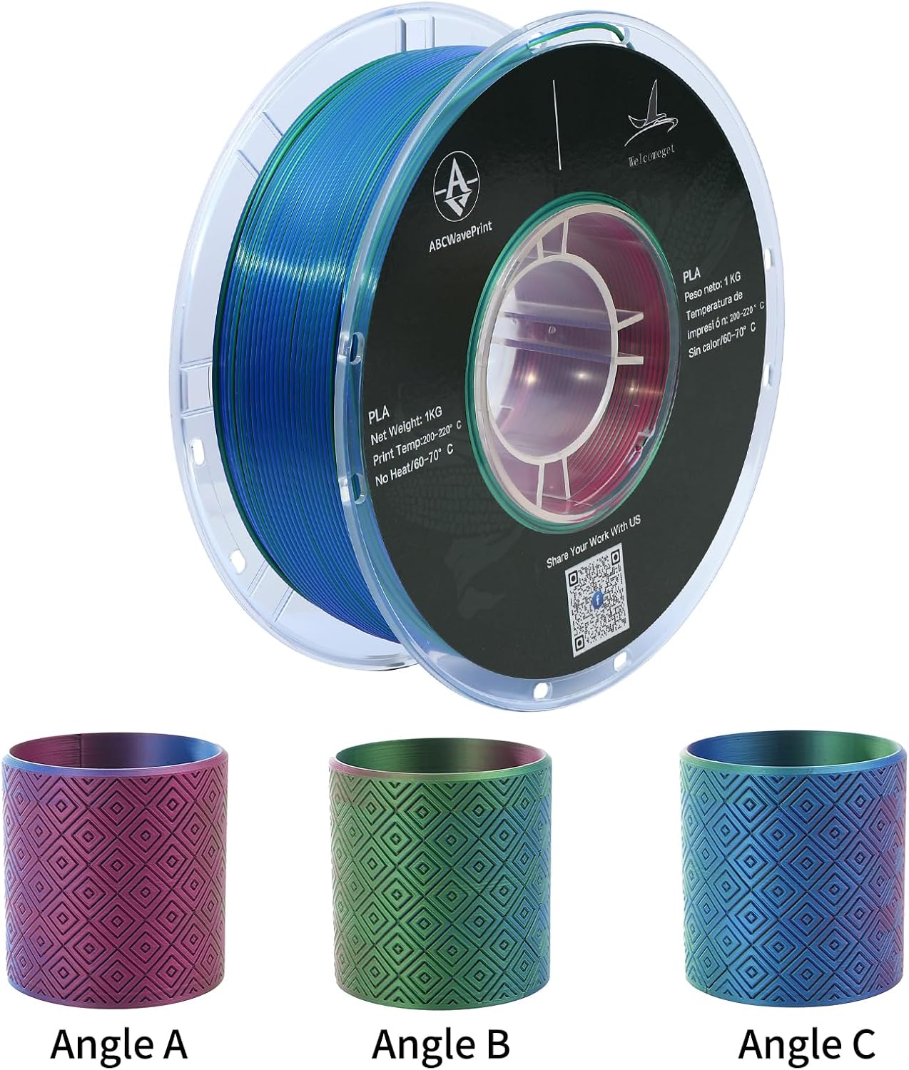 PLA 3D Printer Filament Bundle, Silk PLA Filament Dimensional Accuracy +/- 0.02 mm, 16 x 1 kg Spool(48lbs), 1.75 mm,Multiple tri-Colors.