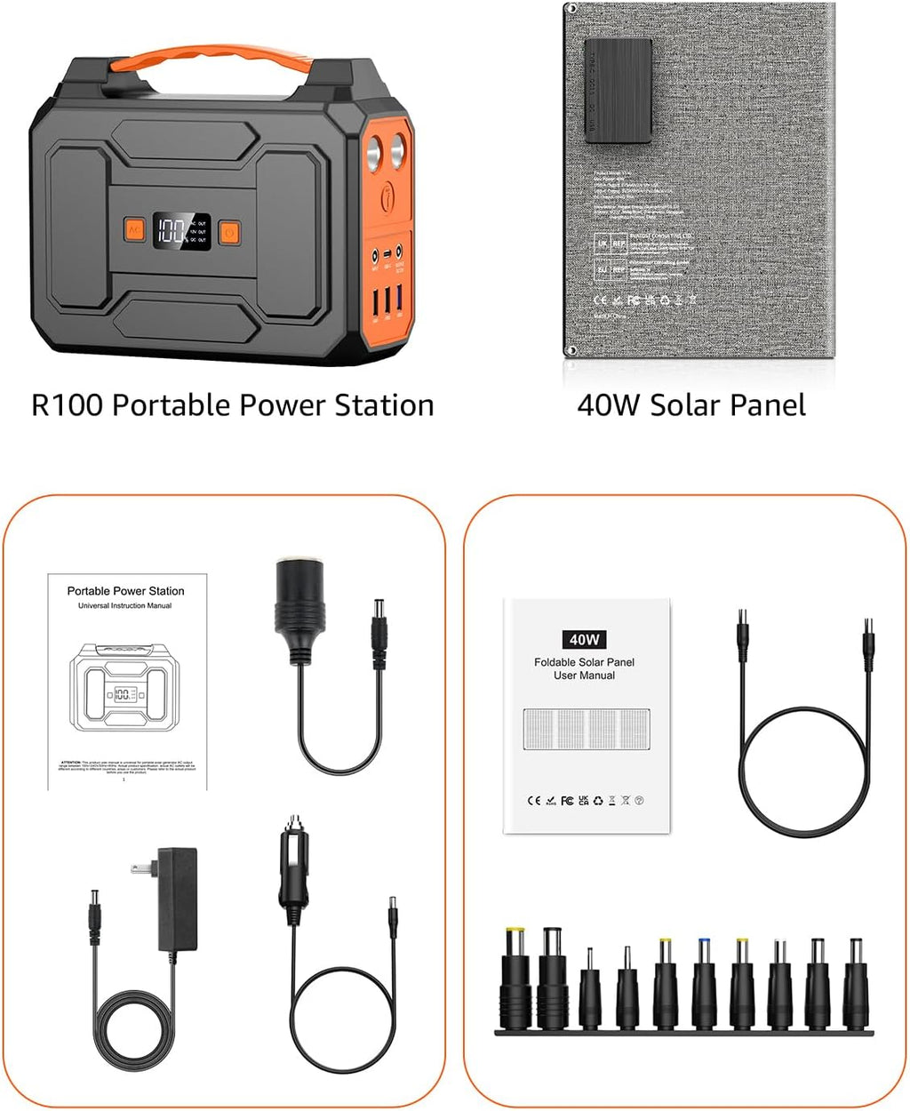 Solar Powered Generator 200W Peak/100W Rated, Portable Solar Generator Power Station with Solar Panels 40W Included, 146Wh Solar Power Bank with AC Outlet 110V for Home Use Camping Outdoor Adventure