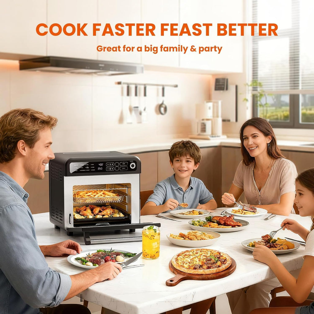 Electactic 18QT Air Fryer Toaster Oven Combo,12-in-1 Large Convection Airfryer Oven with 60-Minute Timer,70–450℉ Temperature Control,Roast & Broil, Fits 8-10″ Pizza(Black)