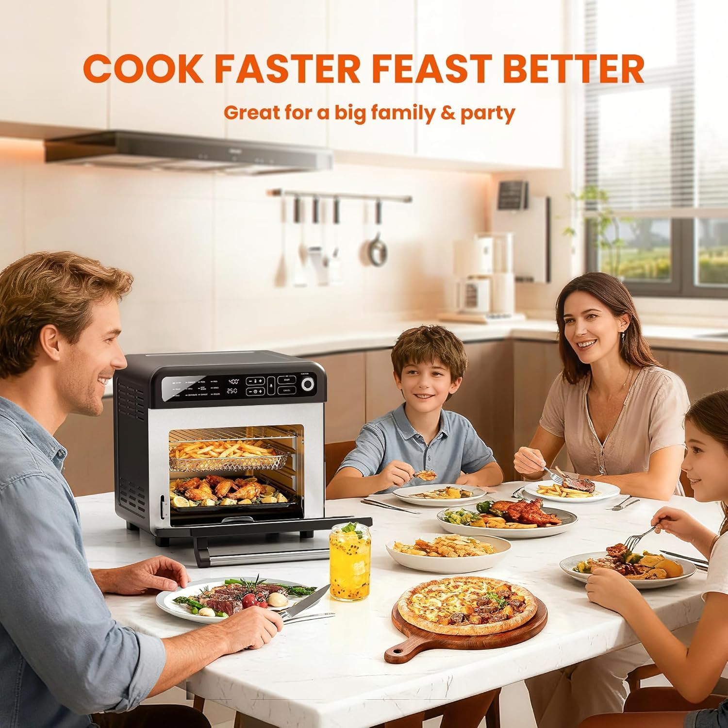 Electactic 18QT Air Fryer Toaster Oven Combo,12-in-1 Large Convection Airfryer Oven with 60-Minute Timer,70–450℉ Temperature Control,Roast & Broil, Fits 8-10″ Pizza(Black)
