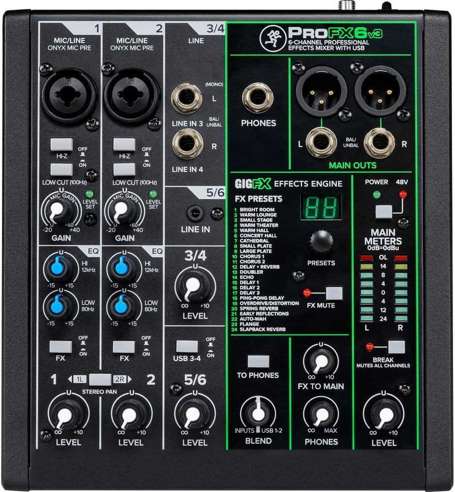 Mackie ProFX6v3 6-Channel Sound Reinforcement Mixer with Built-In FX, Gator Cases G-MIXERBAG-1212 Mixer Bag & Stereo Cable 10' Bundle