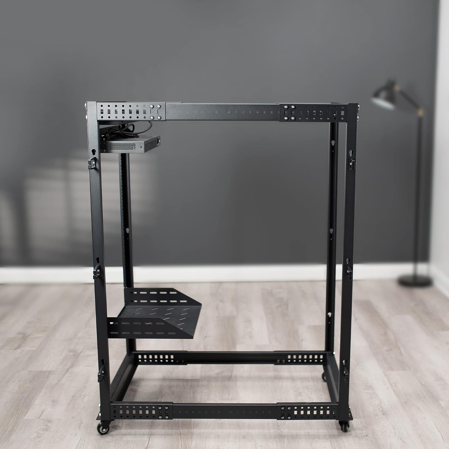 VIVO 25U Freestanding Server Rack, Mobile Open Frame 22 to 40 inch Adjustable Network Server Cart, Black, CART-SR25U