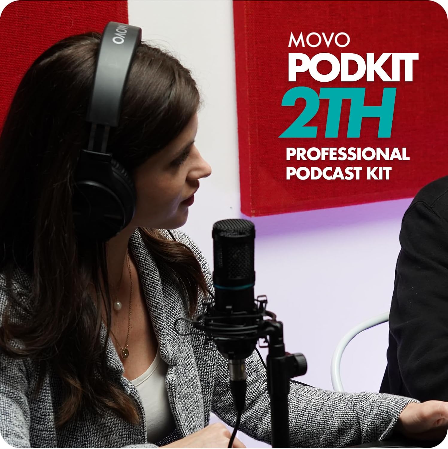 Movo PodPak2T 2-Pack Universal Condenser Microphone Kit with Phantom 2x2 Audio Interface, Desktop Mic Stand, and Studio Headphones- Podcast Equipment Bundle for YouTube, Podcast, Streaming, Musicians