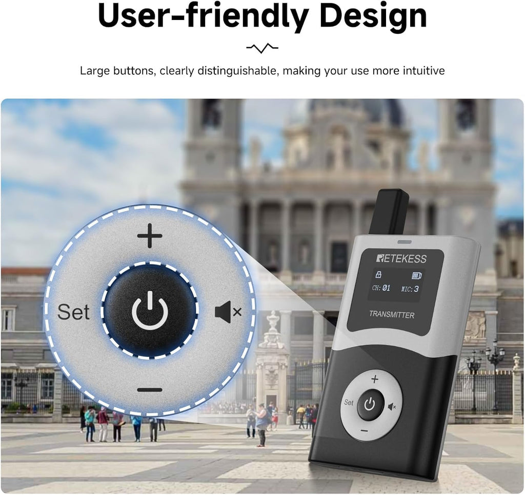 Retekess T130U(4nd Gen T130) Audio Tour Guide System, U-Band Digital Mode, 60-Slot Charge Case, 200m, 40h, Wireless Tour Guide Microphone and Speaker, for Tourist Groups(4 Transmitter 60 Receivers)