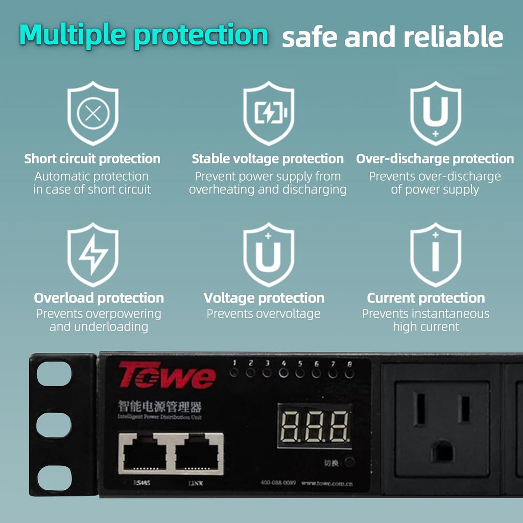 Power Conditioner for Audio Equipment, 8 Outlet 1U Rack Mount 100-250v 2500w 30Amps Power Supply Strip Surge Sequencer with LED Voltmeter Display,Surge Protector,Smart PDU