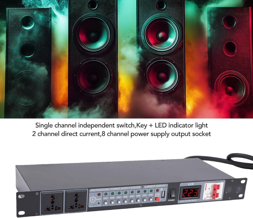 Power Sequencer Conditioner, 10 Channel Power Conditioner Surge Sequencer with Digital Voltage Display, Professional Power Sequence Controller for Stage Amplifier Speaker (US)