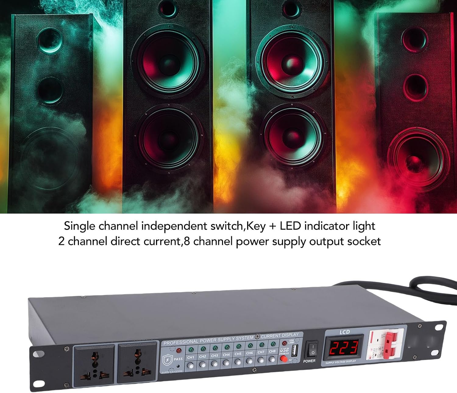 Power Sequencer Conditioner, 10 Channel Power Conditioner Surge Sequencer with Digital Voltage Display, Professional Power Sequence Controller for Stage Amplifier Speaker (US)