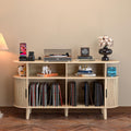 LUVIOHOME Large Round Record Player Stand with Charging Station & USB Ports，Record Storage Cabinet, Mid Century Modern Turntable Stand for Bedroom Living Room (Oak)