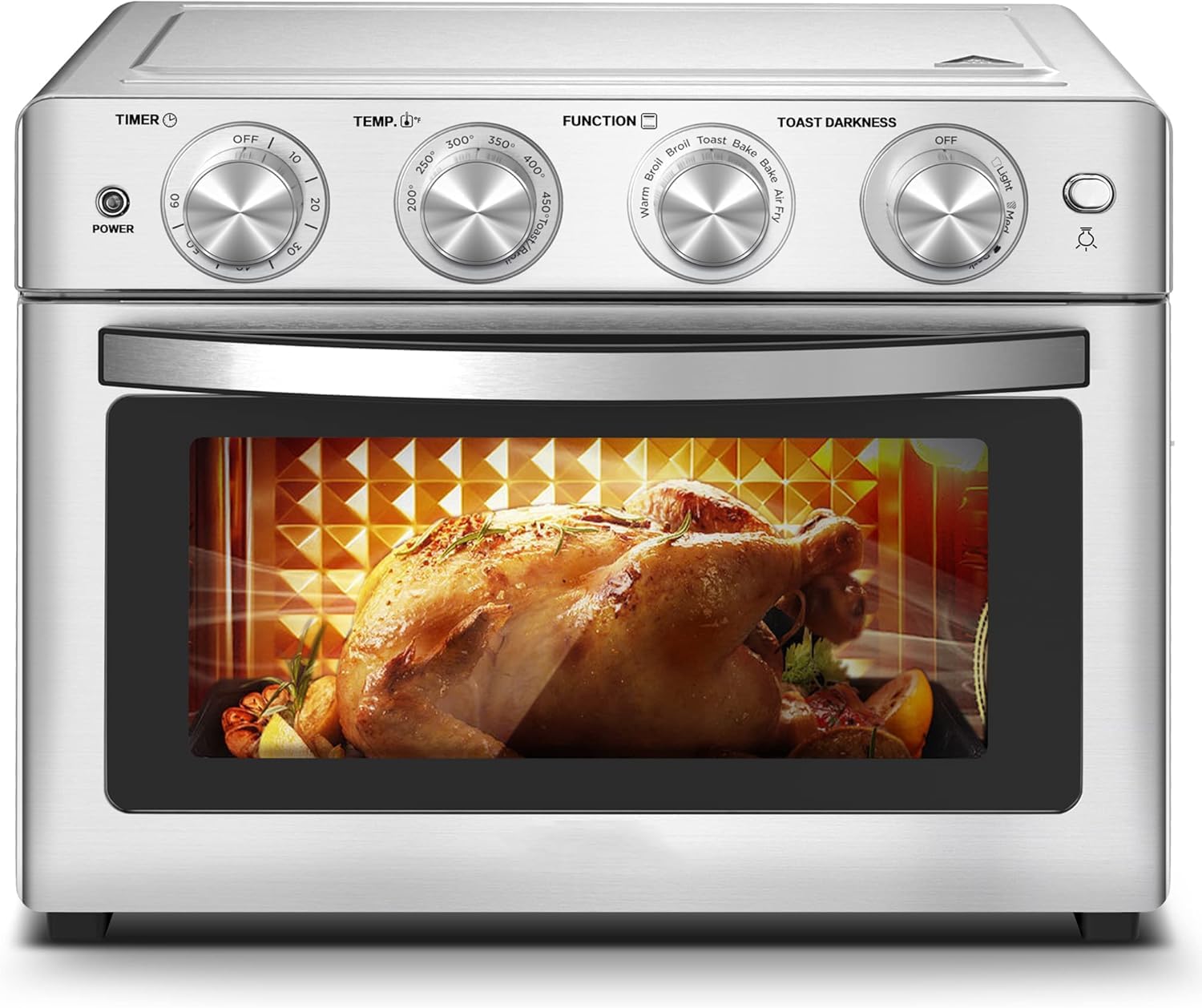 Exra Large Air Fyer Toster Oven Combo, Big Air Fryer, Toast Oven with Bake, Roast, Pizza, Easy to Use & Clean, 6 Slice Toast, Stainless Steel