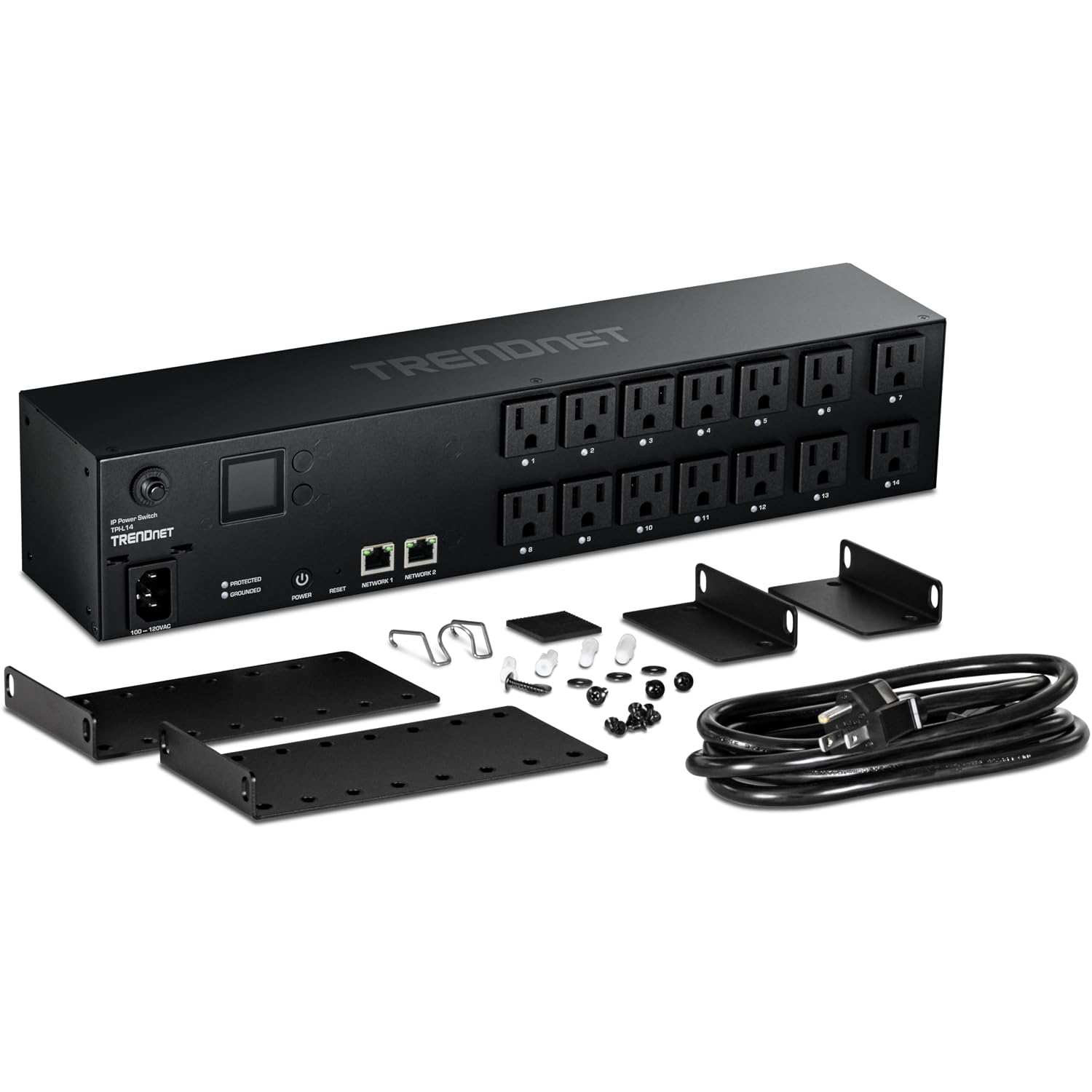 TRENDnet 14-Outlet Managed 2U Rackmount Switched Power Distribution Unit, TPI-L14, 14 x NEMA 5-15R Managed Power Outlets, 2 x Gigabit Ports, Remote Cloud Management PDU, NDAA & TAA Compliant