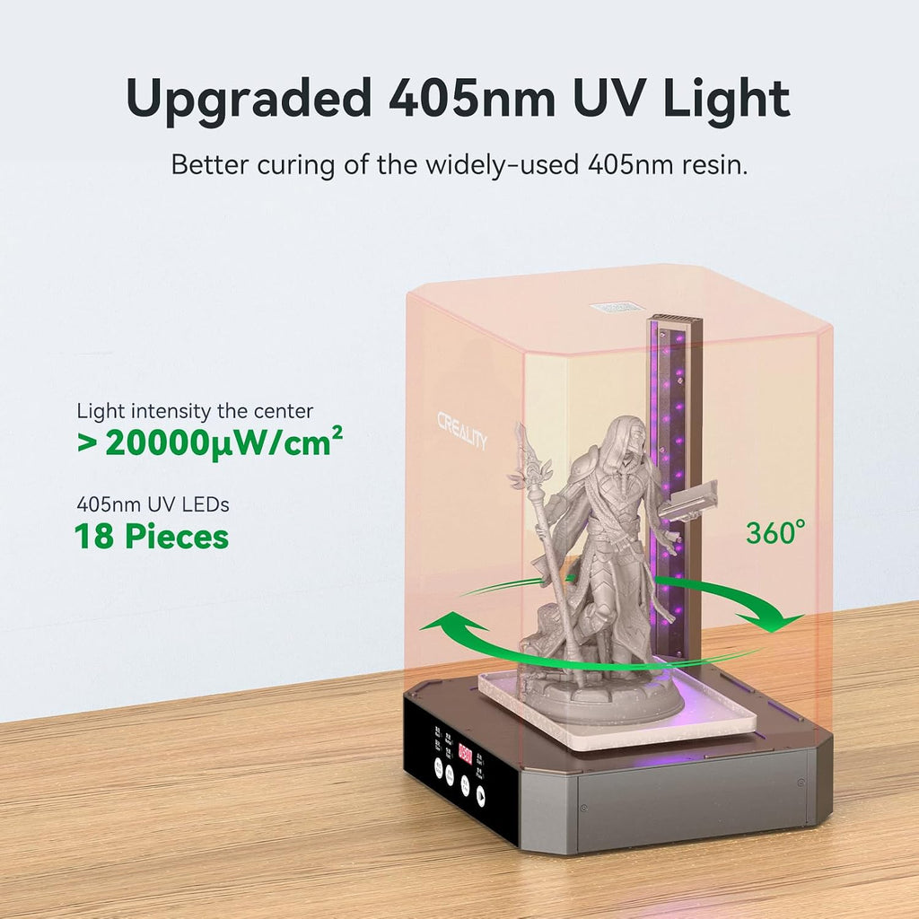 Creality Wash and Cure Station UW-03 2 in 1 Machine Resin 3D Printer Upgraded 405nm UV Curing Rotary Box Bucket for LCD/DLP/SLA Size 8.26x6.29x7.87in